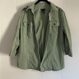 NEW YORK & CO Olive Green Button Up Cargo Shirt with Beading on Shoulders MEDIUM